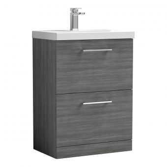 Nuie Arno Floor Standing 2 Drawer Vanity Unit and Mid Edge Basin in Anthracite