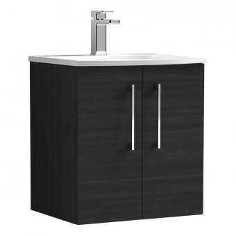 Nuie Arno 2 Door Wall Hung Vanity Unit and Curved Basin in Black