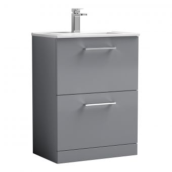 Nuie Arno Floor Standing 2 Drawer Vanity Unit and Minimalist Basin in Grey