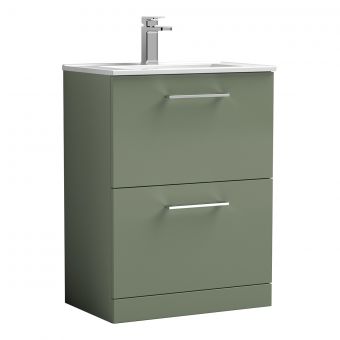 Nuie Arno Floor Standing 2 Drawer Vanity Unit and Minimalist Basin in Green