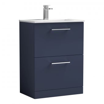 Nuie Arno Floor Standing 2 Drawer Vanity Unit and Minimalist Basin in Blue
