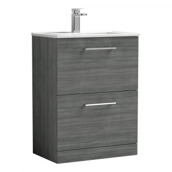 Nuie Arno Floor Standing 2 Drawer Vanity Unit and Minimalist Basin in Anthracite