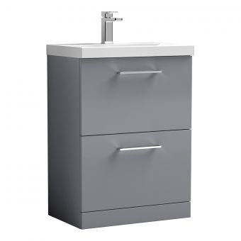 Nuie Arno Floor Standing 2 Drawer Vanity Unit and Thin-Edge Basin in Grey