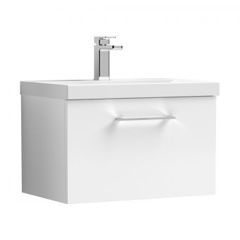 Nuie Arno 1 Drawer Wall Hung Vanity Unit and Mid Edge Basin in White