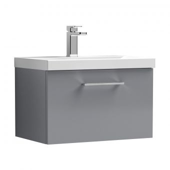 Nuie Arno 1 Drawer Wall Hung Vanity Unit and Mid Edge Basin in Grey