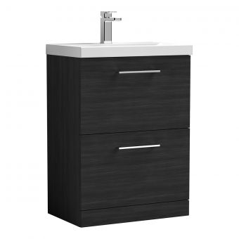 Nuie Arno Floor Standing 2 Drawer Vanity Unit and Thin-Edge Basin in Black