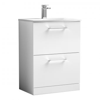 Nuie Arno Floor Standing 2 Drawer Vanity Unit and Curved Basin in White