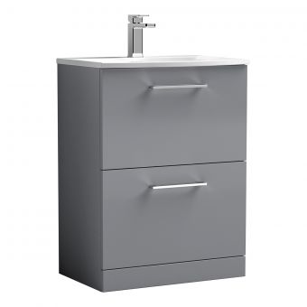 Nuie Arno Floor Standing 2 Drawer Vanity Unit and Curved Basin in Grey
