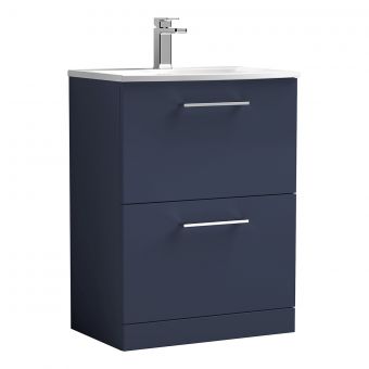 Nuie Arno Floor Standing 2 Drawer Vanity Unit and Curved Basin in Blue