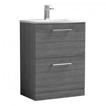 Nuie Arno Floor Standing 2 Drawer Vanity Unit and Curved Basin in Anthracite