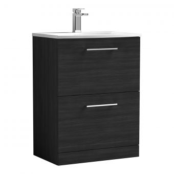 Nuie Arno Floor Standing 2 Drawer Vanity Unit and Curved Basin in Black