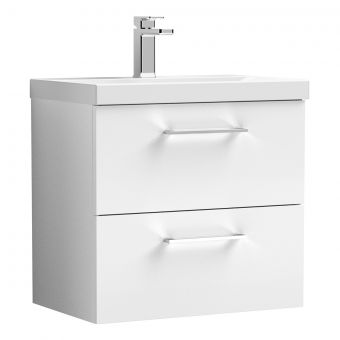 Nuie Arno Wall Hung 2 Drawer Vanity Unit and Mid Edge Basin in White