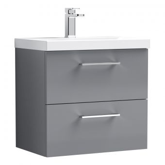 Nuie Arno Wall Hung 2 Drawer Vanity Unit and Mid Edge Basin in Grey