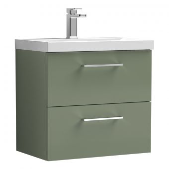 Nuie Arno Wall Hung 2 Drawer Vanity Unit and Mid Edge Basin in Green