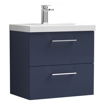 Nuie Arno Wall Hung 2 Drawer Vanity Unit and Mid Edge Basin in Blue