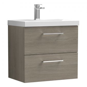 Nuie Arno Wall Hung 2 Drawer Vanity Unit and Mid Edge Basin in Oak