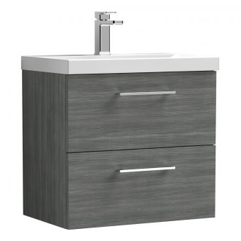 Nuie Arno Wall Hung 2 Drawer Vanity Unit and Mid Edge Basin in Anthracite