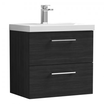 Nuie Arno Wall Hung 2 Drawer Vanity Unit and Mid Edge Basin in Black