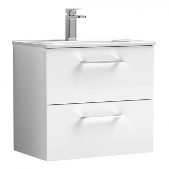 Nuie Arno Wall Hung 2 Drawer Vanity Unit and Minimalist Basin in White