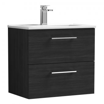 Nuie Arno Wall Hung 2 Drawer Vanity Unit and Minimalist Basin in Black