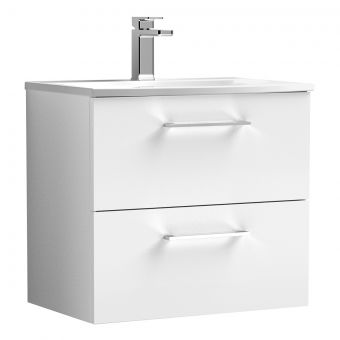 Nuie Arno Wall Hung 2 Drawer Vanity Unit and Curved Basin in White