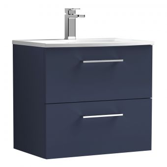 Nuie Arno Wall Hung 2 Drawer Vanity Unit and Curved Basin in Blue
