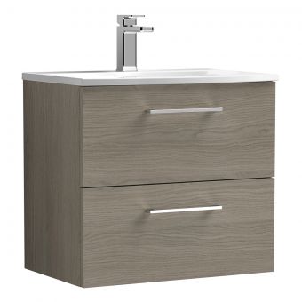 Nuie Arno Wall Hung 2 Drawer Vanity Unit and Curved Basin in Oak