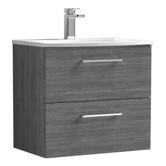 Nuie Arno Wall Hung 2 Drawer Vanity Unit and Curved Basin in Anthracite