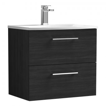 Nuie Arno Wall Hung 2 Drawer Vanity Unit and Curved Basin in Black