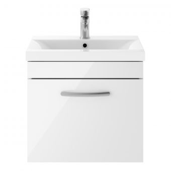 Nuie Athena Wall Hung 1 Drawer Vanity Unit and Mid-Edge Basin in Gloss White