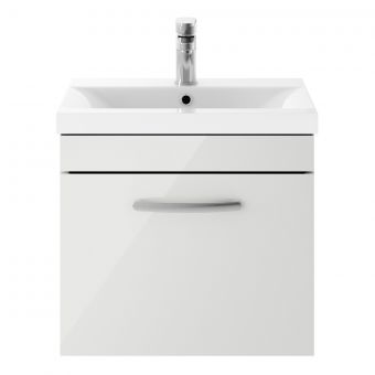 Nuie Athena Wall Hung 1 Drawer Vanity Unit and Mid-Edge Basin in Gloss Grey Mist