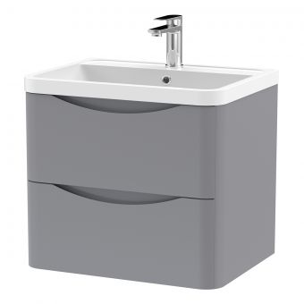 Nuie Lunar Wall Hung 2 Drawer Vanity Unit and Polymarble Basin in Grey