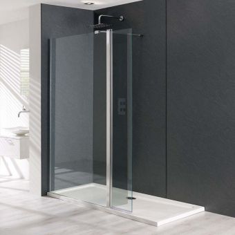 Essentials Toba Walk-In Shower Enclosure with Hinged Deflector in Chrome