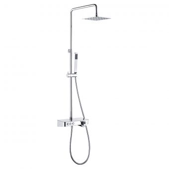 UK Bathrooms Essentials Square Thermostatic Shower Pole Set with Shelf in Chrome