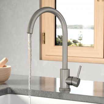 Amara Runswick Brushed Stainless Steel Kitchen Tap with Lever Handle