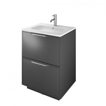 The White Space Choice 600mm Floorstanding 2 Drawer Unit with Slim Basin in Dark Grey