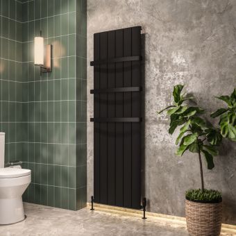 UK Bathrooms Essentials Manitoba Vertical Aluminium Radiator in Matt Black