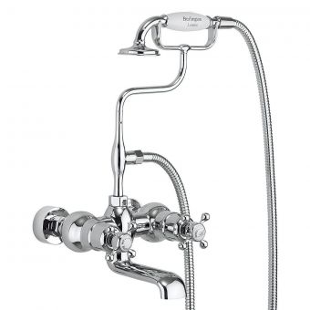 Burlington Tay Wall Mounted Bath Shower Mixer Tap with Claremont Handles - Colour White