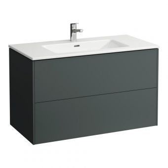 Laufen Base 2 drawer vanity unit including 100 x 61cm slim basin with 1 tap hole and overflow - Traffic Grey 100cm Vanity Unit with Slim Washbasin Traffic Grey