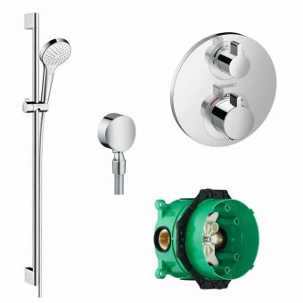 Hansgrohe Round Ecostat S Valve with Croma Select S 110 Vario Handshower and Rail Set - 88101015