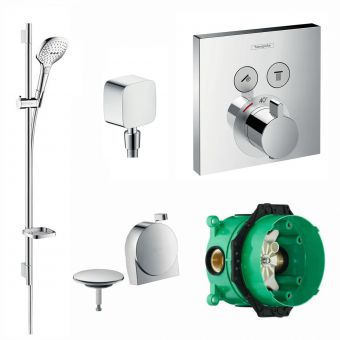 Hansgrohe Square ShowerSelect Concealed Valve with Raindance Select Rail Kit and Exafill Bath Filler - 88101033