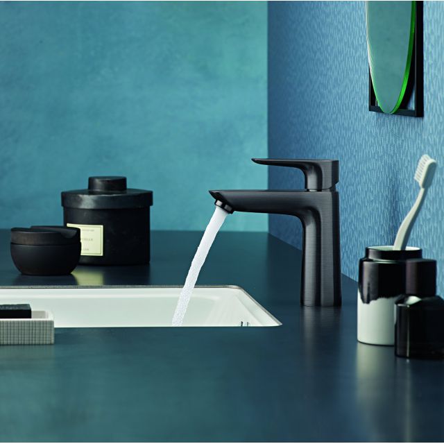 hansgrohe Talis E Single Lever Basin Mixer Tap 110 with CoolStart and pop up waste in Brushed Black Chrome - 71713340