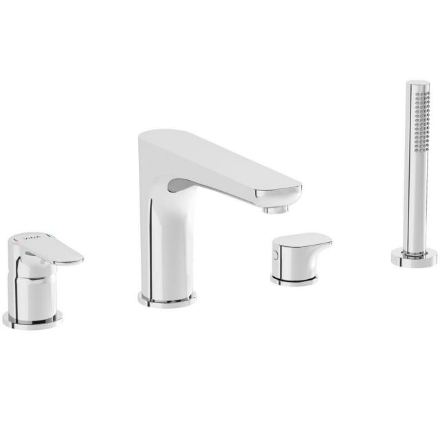 VitrA Root Round Deck-Mounted Bath Mixer with Hand Shower in Chrome - A42743