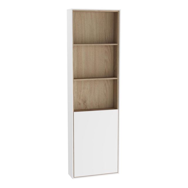 VitrA Voyage Left-Hand Tall Shelf Unit with Door in Matte White & Natural Oak