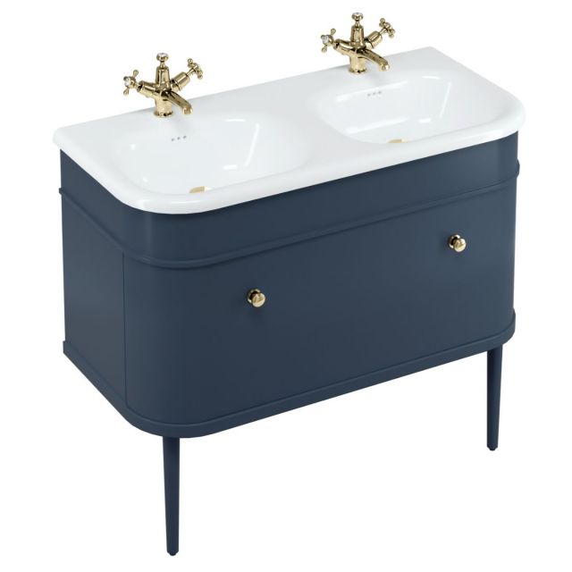 Burlington Chalfont 1000mm Basin with Drawer Unit and Legs in Blue and Gold Handles - CH100B
