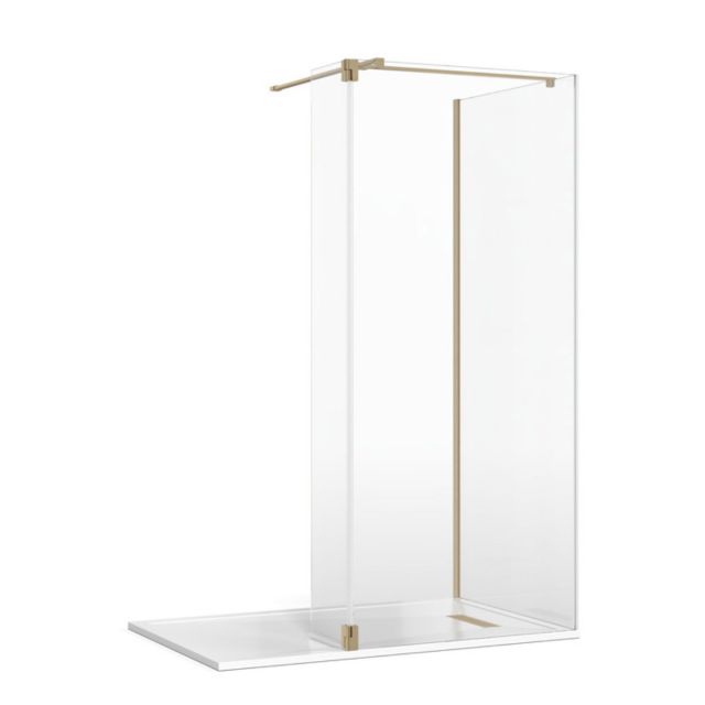 Crosswater Gallery 8 Glass Corner Shower Enclosure with Hinged Deflector and T-Support in Brushed Brass