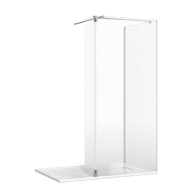 Crosswater Gallery 8 Glass Corner Shower Enclosure with Hinged Deflector and T-Support in Brushed Stainless Steel