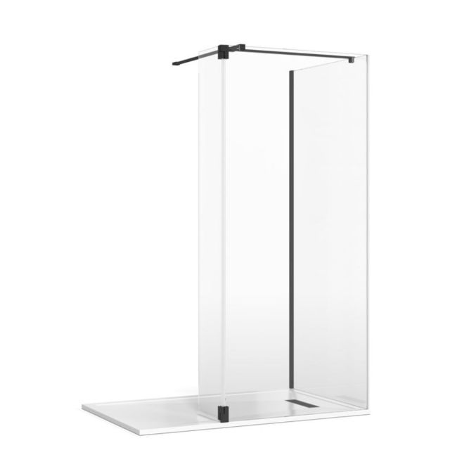 Crosswater Gallery 8 Glass Corner Shower Enclosure with Hinged Deflector and T-Support in Matt Black