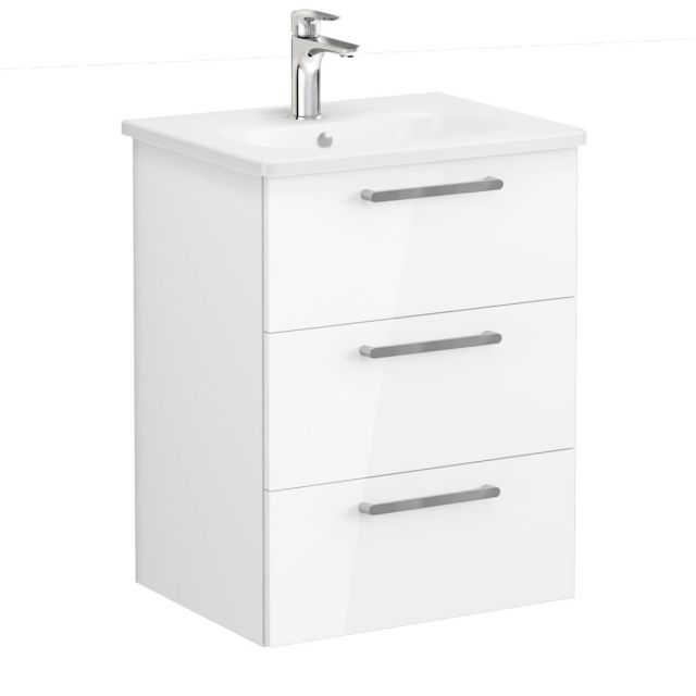 VitrA Root Flat Washbasin Unit with 3 Drawers in High Gloss White (60cm)