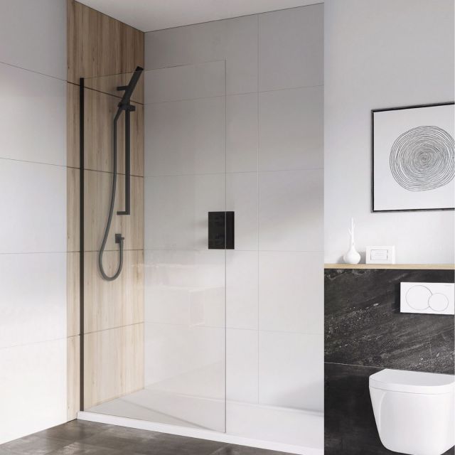 Essentials Small 8mm Wet Room Panel in Black